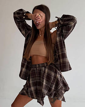 Костюм жіночий трендовий сорочка і спідниця у клітинку (Норма)