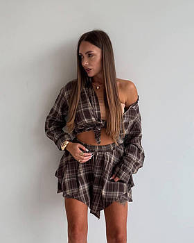 Костюм жіночий трендовий сорочка і спідниця у клітинку (Норма)