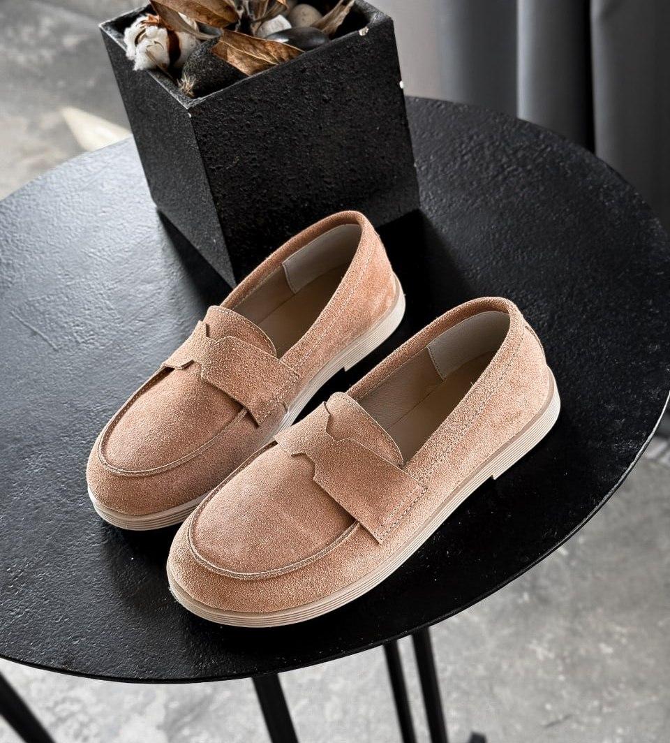 Жіночі лофери анатомічні barefoot бежеві натуральна замша