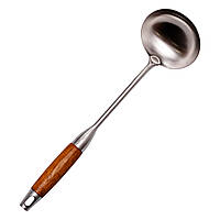 Ополоник металевий кухонний 27 (см) з нержавіючої сталі з дерев'яною ручкою HP-8-45