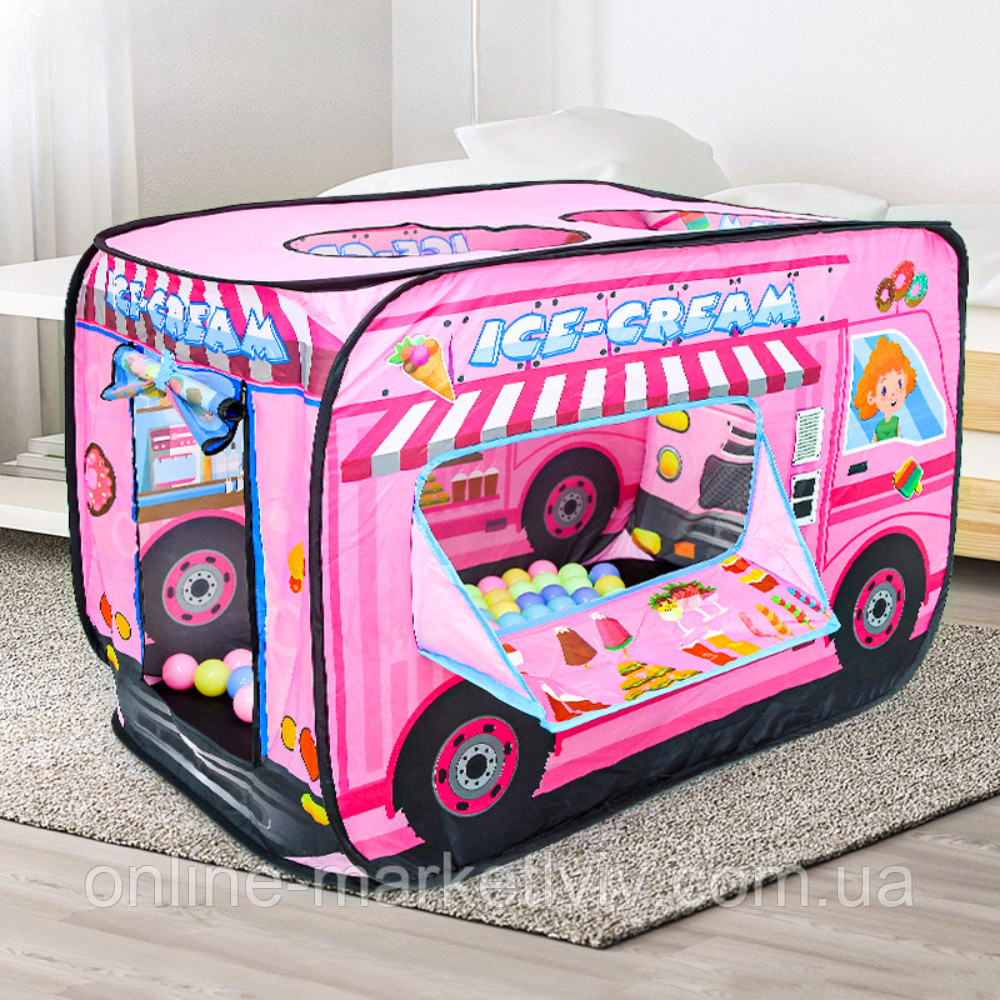Дитячий намет 110*70*70 см Фургончик з морозивом, Рожевий / Ігровий намет для дітей / Дитячий намет складний, фото 1