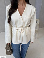 Піджак жіночий класичний діловий якісний стильний на ґудзиках із поясом на підкладці арт 0506