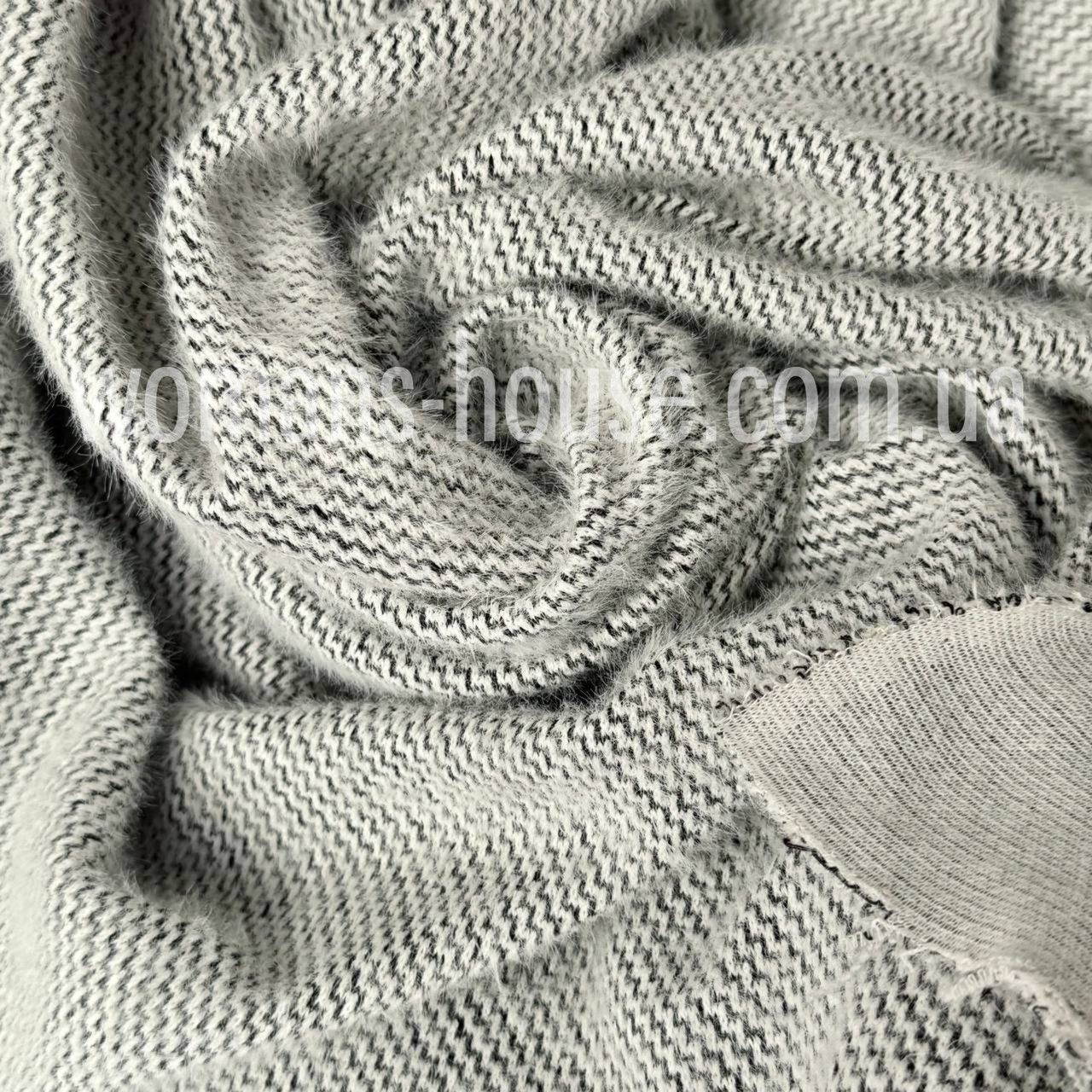 Ангора трикотаж пухнастик принт 150 см 350 г/м2 темно сірий, фото 1