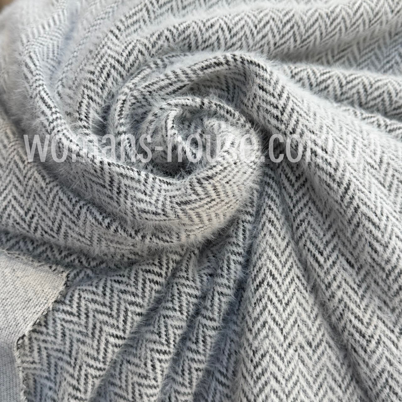 Ангора трикотаж пухнастик принт 150 см 350 г/м2 Ялинка темно сірий, фото 1