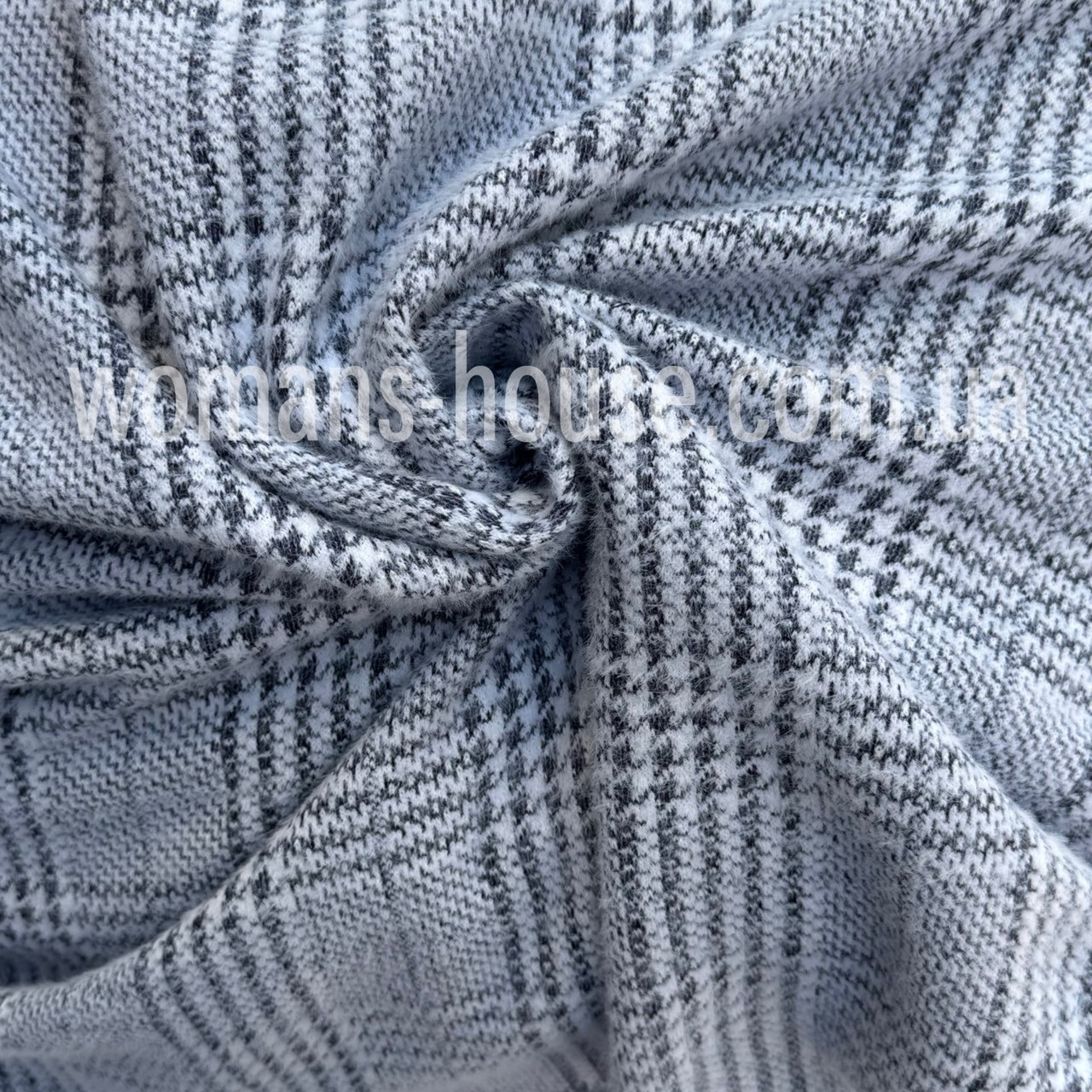 Ангора трикотаж пухнастик принт 150 см 350 г/м2 клітина Сірий, фото 1