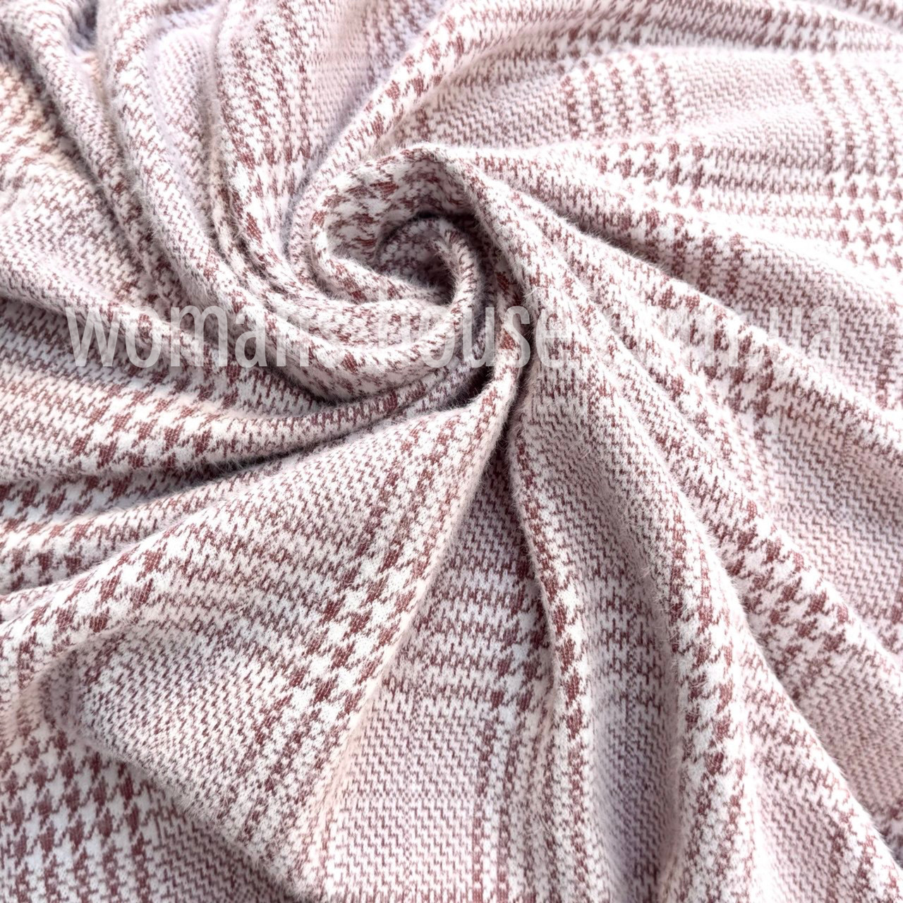 Ангора трикотаж пухнастик принт 150 см 350 г/м2 клітина Пудра, фото 1