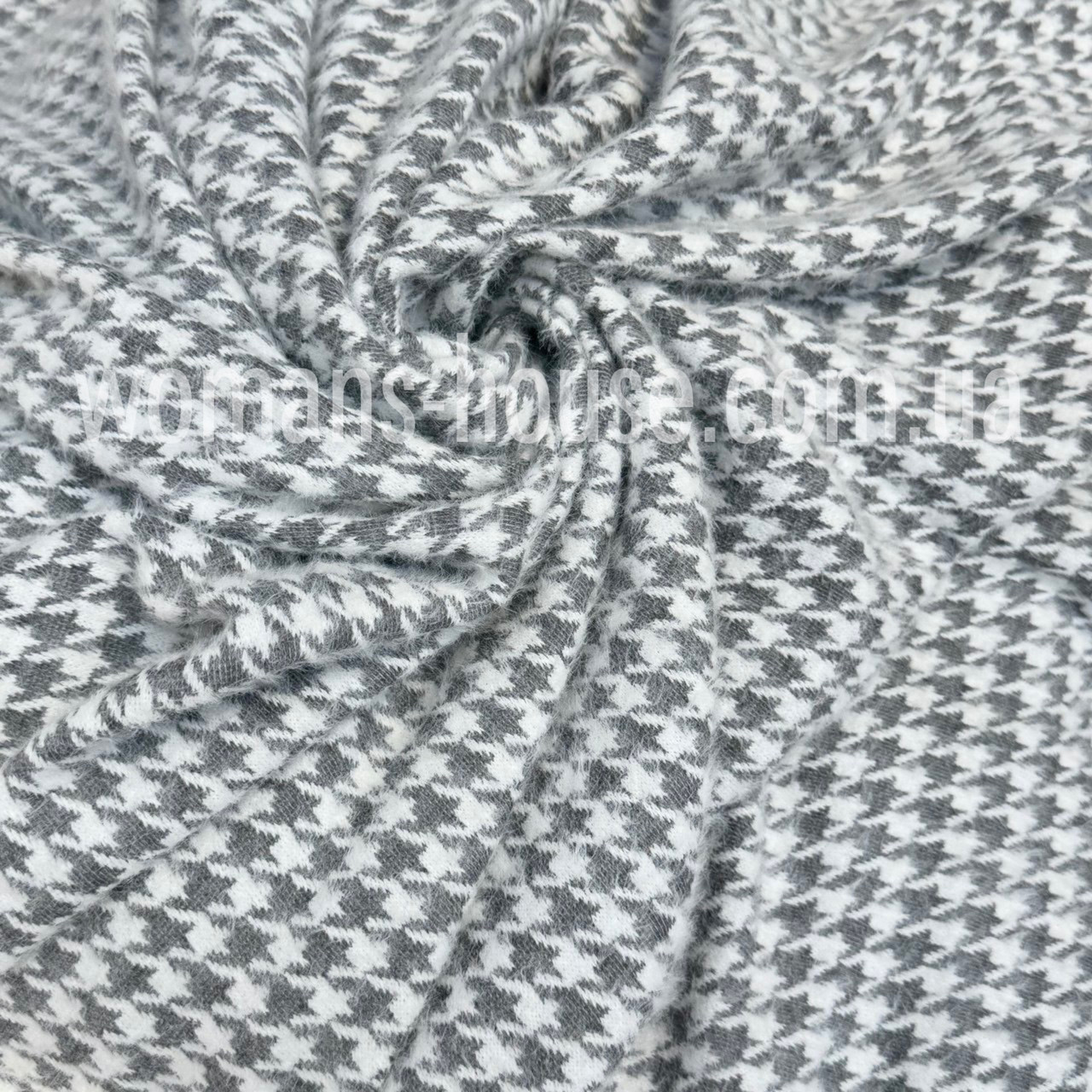 Ангора трикотаж пухнастик принт 150 см 350 г/м2 Гусяча лапка Сірий, фото 1