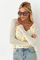 Ажурний кардиган у комплекті з майкою — лимонний колір, ONE SIZE (є розміри)