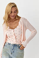 Ажурний кардиган у комплекті з майкою — пудра колір, ONE SIZE (є розміри)