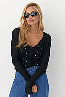 Ажурний кардиган у комплекті з майкою — чорний колір, ONE SIZE (є розміри)