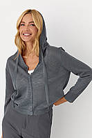 Легкий кардиган з капюшоном на ґудзиках — темно-сірий колір, ONE SIZE (є розміри)