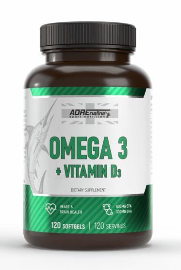 Жирні кислоти ADRENALINE Omega 3+vitamin D3 120 капсул, фото 1