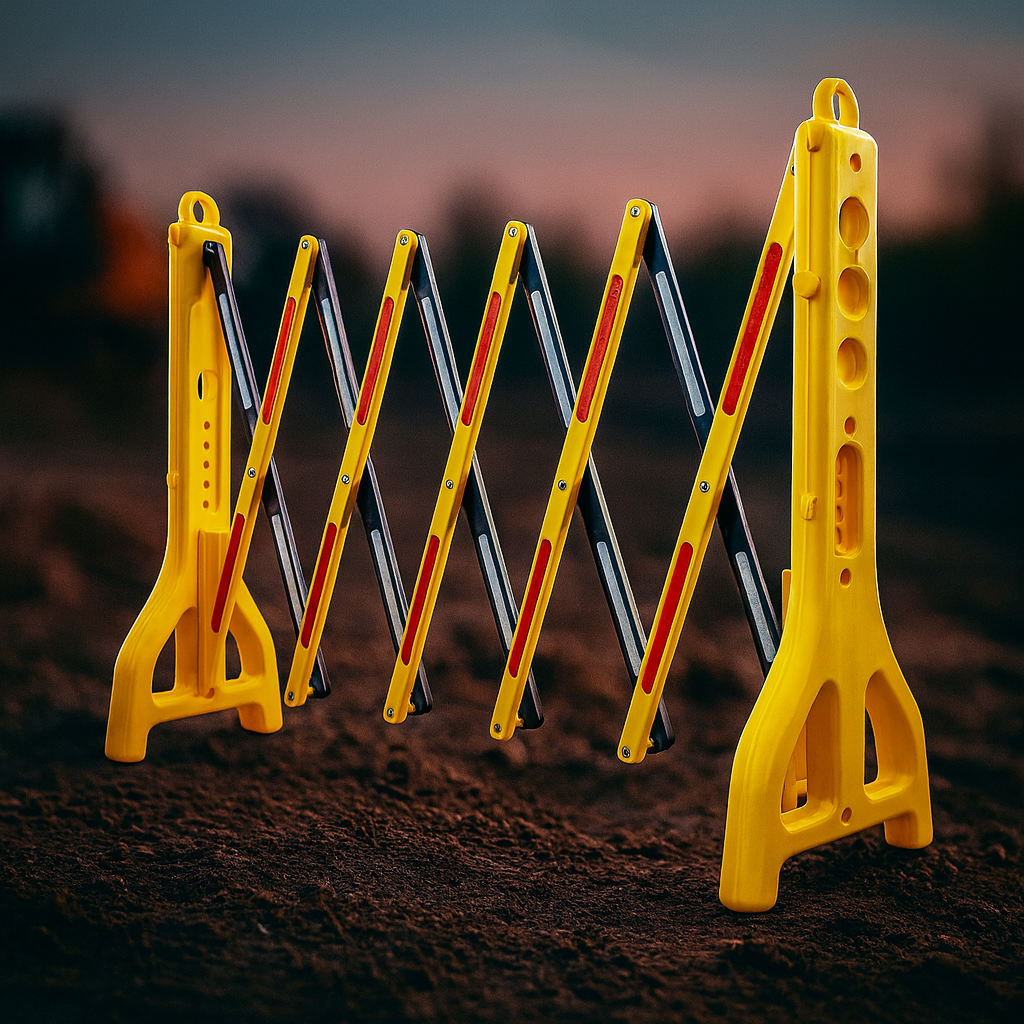 Бар’єр розсувний пластиковий переносний 390×240×940 мм, з відбивачами, для тимчасового огородження, фото 1