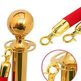 Стійка огорожі золота з червоним велюровим канатом 1.5 м, 100×32 см для червоної доріжки, фото 2