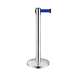 Тенсатор з витяжною стрічкою 2.5 м Срібний/Синій, стійка 90 см для зонування простору, фото 3