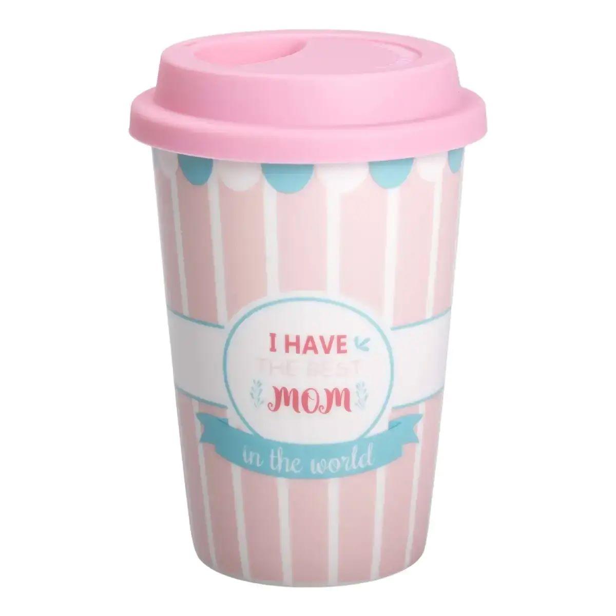 Стакан керамічний 420 мл з силіконовою кришкою I have the best mom RX-N240288HM, фото 1