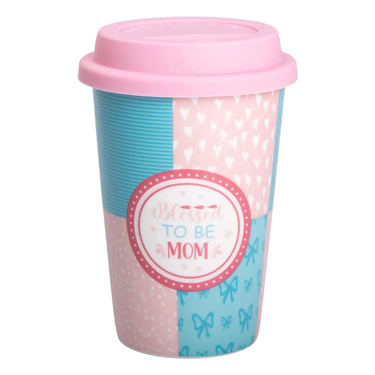 Стакан керамічний 420 мл з силіконовою кришкою Blessed to be mom RX-N240288BM, фото 1