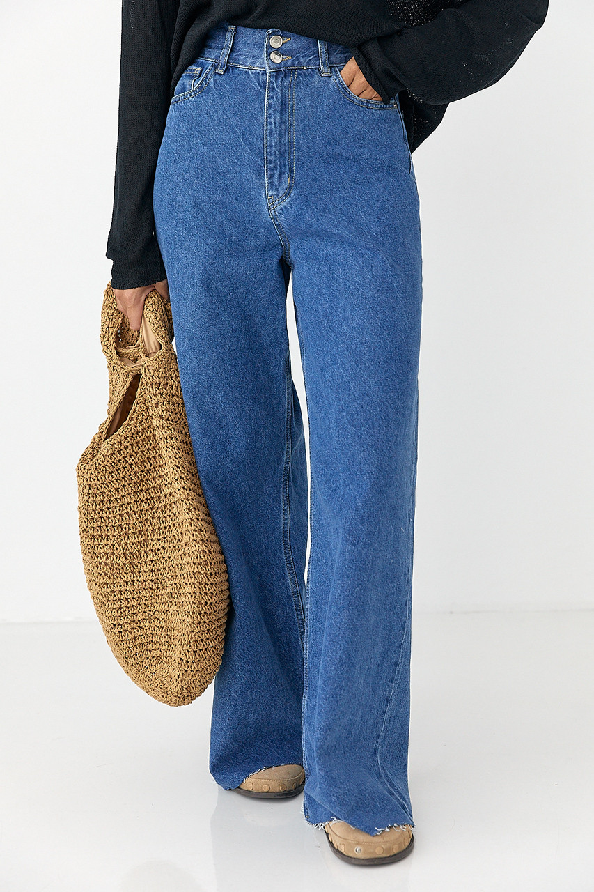 Широкі джинси Palazzo з необробленим низом - синій цвет, 40р (є розміри) 34, Нове, фото 1