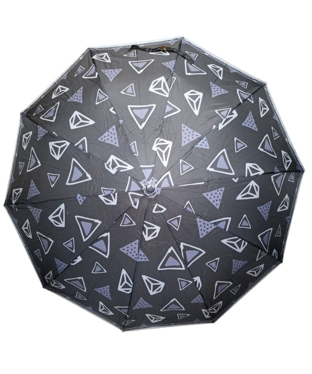 Парасолька жіноча SL474 напівавтомат 10 спиць 3 складання Чорний з сірим, фото 1