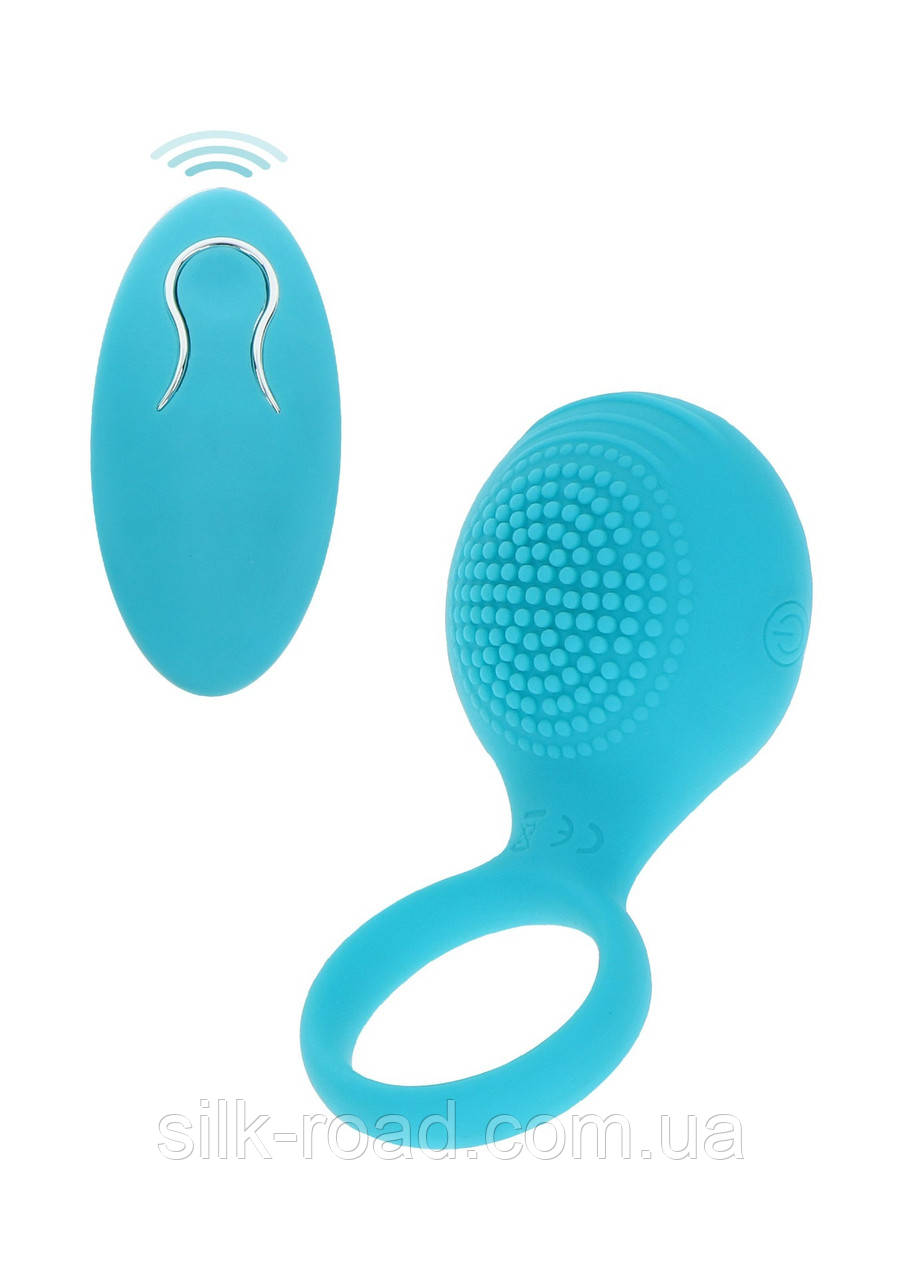 Вібро-ерекційне кільце з рельєфним стимулятором Toy Joy з дистанційним пультом блакитне, 8.2 х 3.5