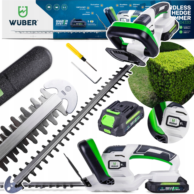 Кущоріз акумуляторний 51см + акумулятор 20В 2А·год Wuber (Польща), фото 1