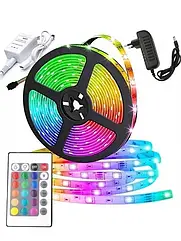 Яскрава кольорова вологозахисна клейка стрічка RGB 2835 300 LED 5 метрів висока яскравість гнучка основа