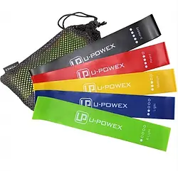 Фітнес-резинки U-powex 5 шт у наборі + мішечок рівень опору 200% латекс