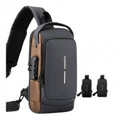 Чоловіча сумка бананка Фешн з USB зарядкою та кодовим замком водовідштовхувальний нейлон регульований ремінь