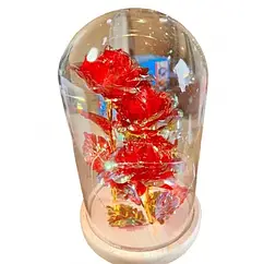 Роза в колбі трійна з LED підсвіткою червона 24 яскрава і стильна