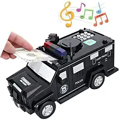 Копилка сейф Поліцейська машина Грошовий вантаж з кодовим замком і відбитком пальця чорний пластик