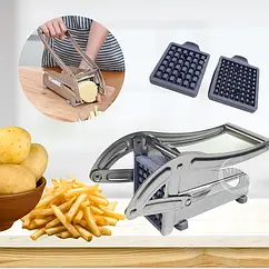 Ручна картоплезрізка Професійний металевий подрібнювач з 2 насадками для картоплі фрі та нарізки кубиками