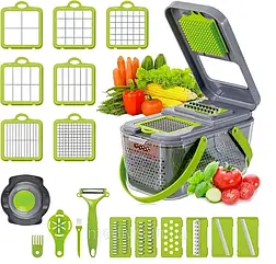 Багатофункціональний подрібнювач овочів 22 насадки нержавіюча сталь без BPA пластик