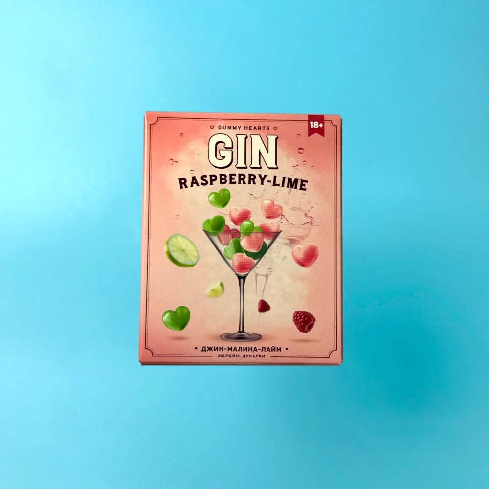Желейки з джином VidDushi "Сердечки" з ароматом малини та лайма, 100 гр, фото 1