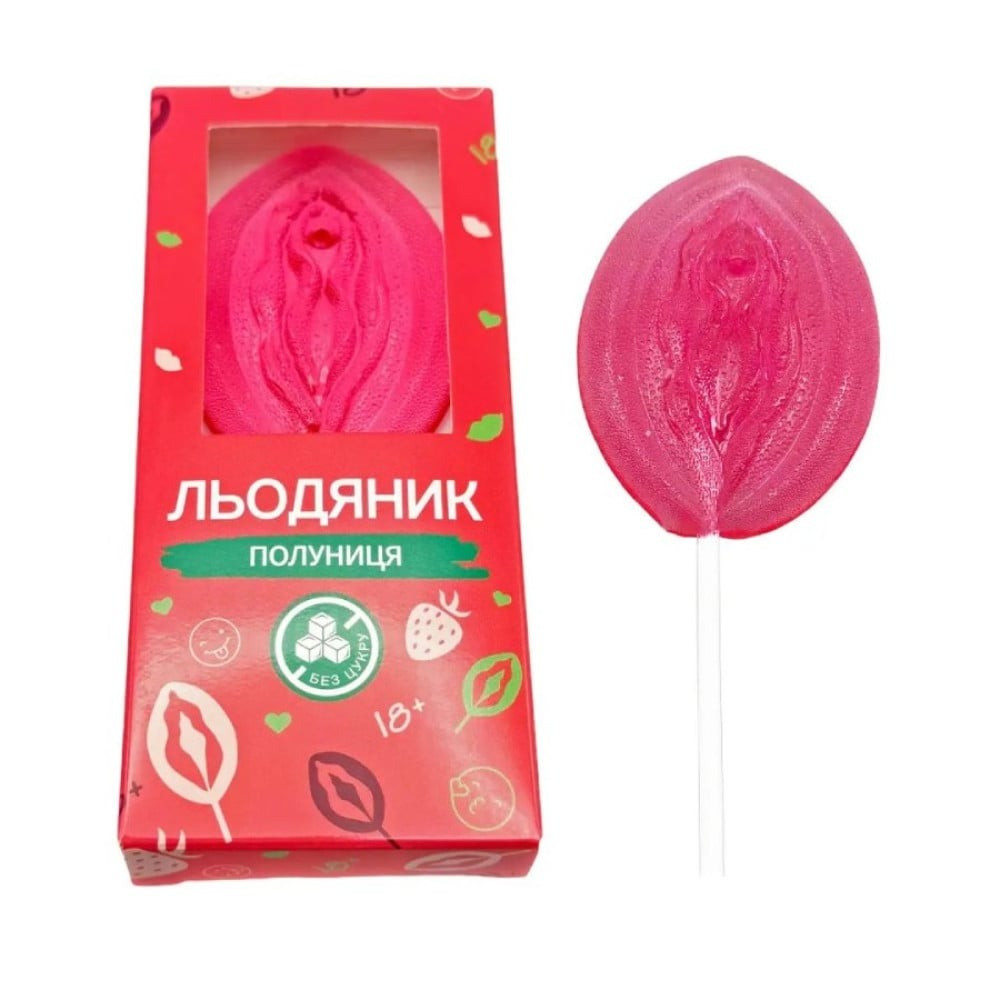 Льодяник на паличці у формі вагіни VidDushi SHE зі смаком Полуниця (без цукру), 17 гр, фото 1