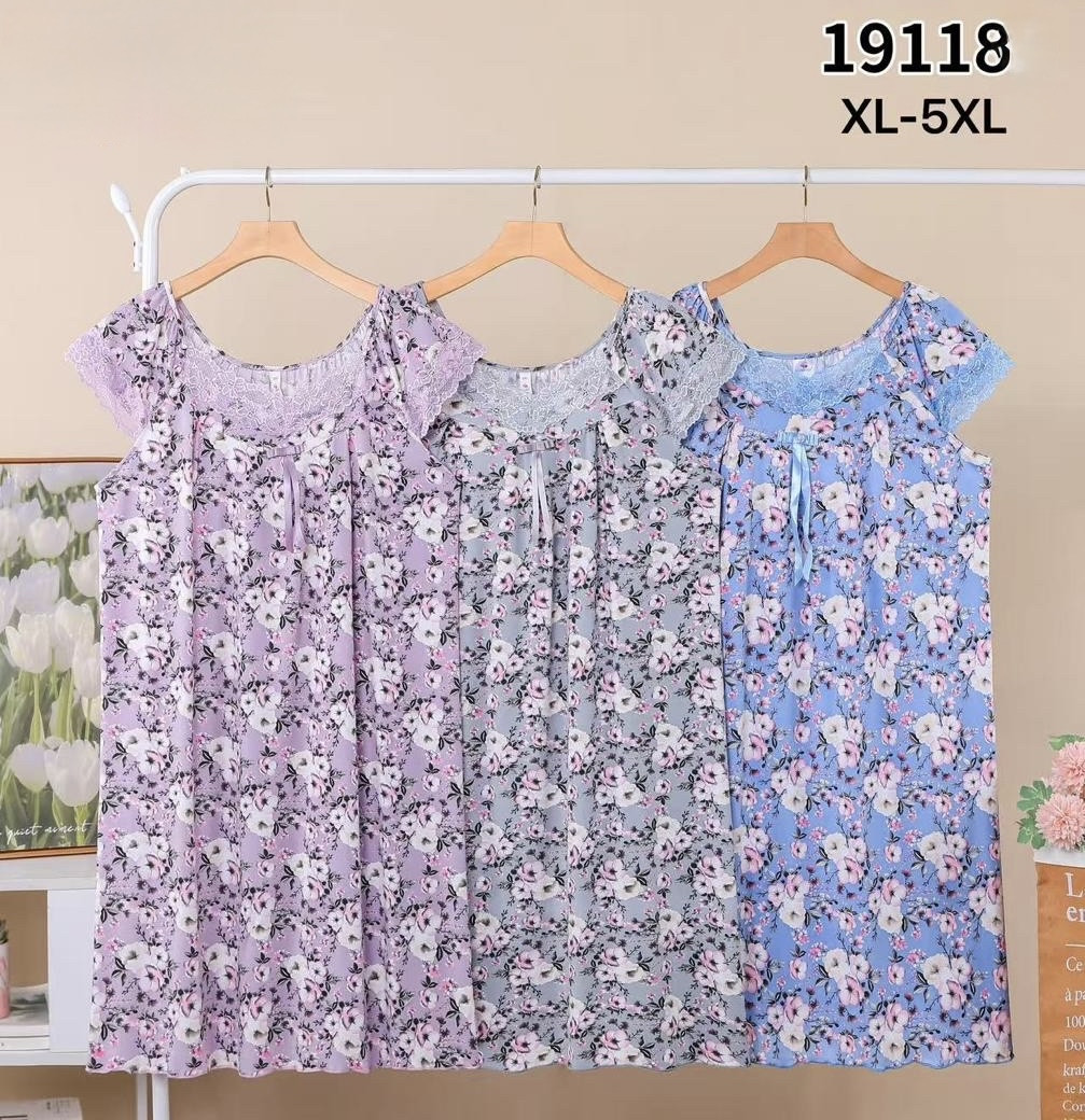 Жіноча нічна сорочка великих розмірів із мереживом. Saimeiqi 19118, фото 1