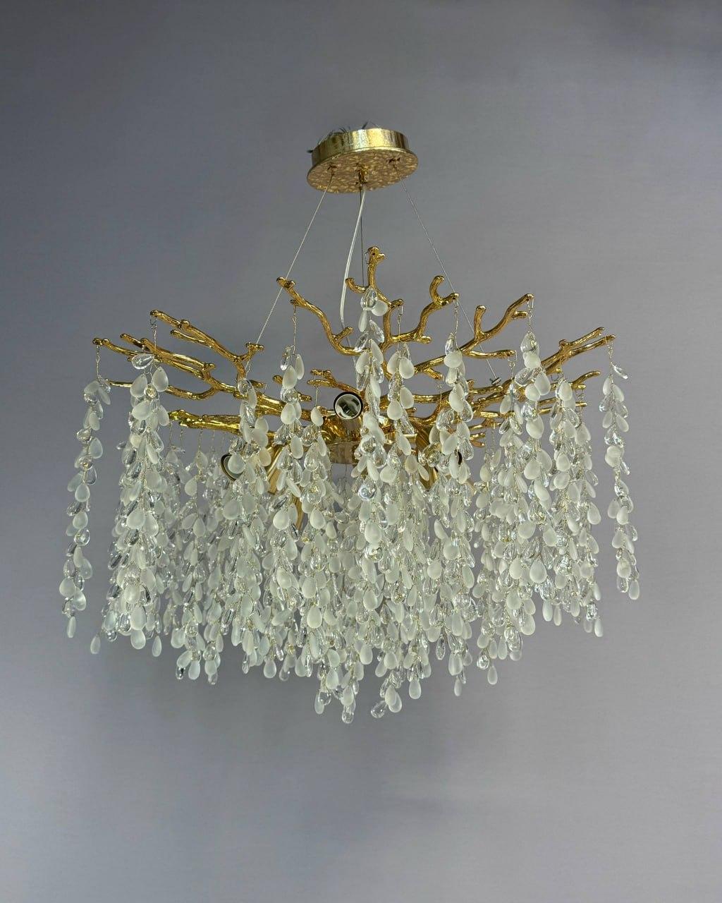 Люстра підвісна декоративна з кришталем 8 ламп цоколь Е14 золото