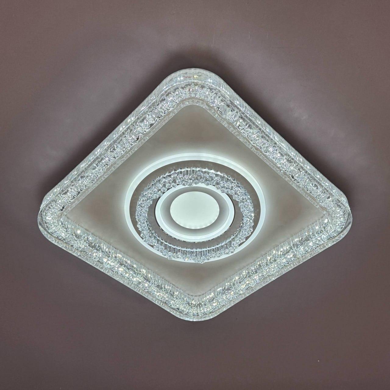 Led люстра стельова квадратна 85Вт 40×40см 3000-6000К з кришталевим ефектом