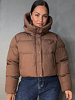 Куртка жіноча Lady Yep 10039 вафельна пуффер оверсайз з капюшоном коричнева, коричневий, 42