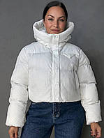 Куртка жіноча Lady Yep 10039 вафельна пуффер оверсайз з капюшоном біла, білий, 42