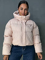 Куртка жіноча Lady Yep 10039 вафельна пуффер оверсайз з капюшоном пудра, пудра, 42