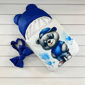 Спальник для новонароджених хлопчиків, синій з принтом Ведмедик в окулярах