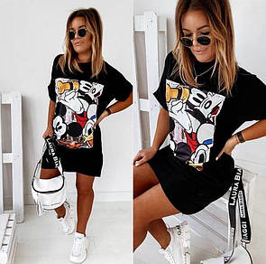 Коротке літнє плаття футболка прямого крою з малюнком на грудях ( р. 42-52) 52032723