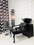 Перукарський набір меблів Mozart Black 2в1 (крісло перукаря + мийка), фото 3