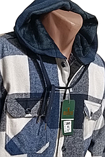 Сорочка-куртка з капюшоном Hetai vd-2010 на хутрі картата, тепла чоловіча сорочка на зиму класична, фото 5