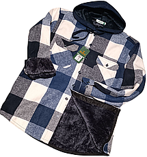 Сорочка-куртка з капюшоном Hetai vd-2010 на хутрі картата, тепла чоловіча сорочка на зиму класична, фото 3