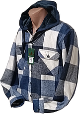 Сорочка-куртка з капюшоном Hetai vd-2010 на хутрі картата, тепла чоловіча сорочка на зиму класична, фото 4