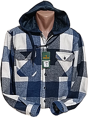 Сорочка-куртка з капюшоном Hetai vd-2010 на хутрі картата, тепла чоловіча сорочка на зиму класична, фото 2