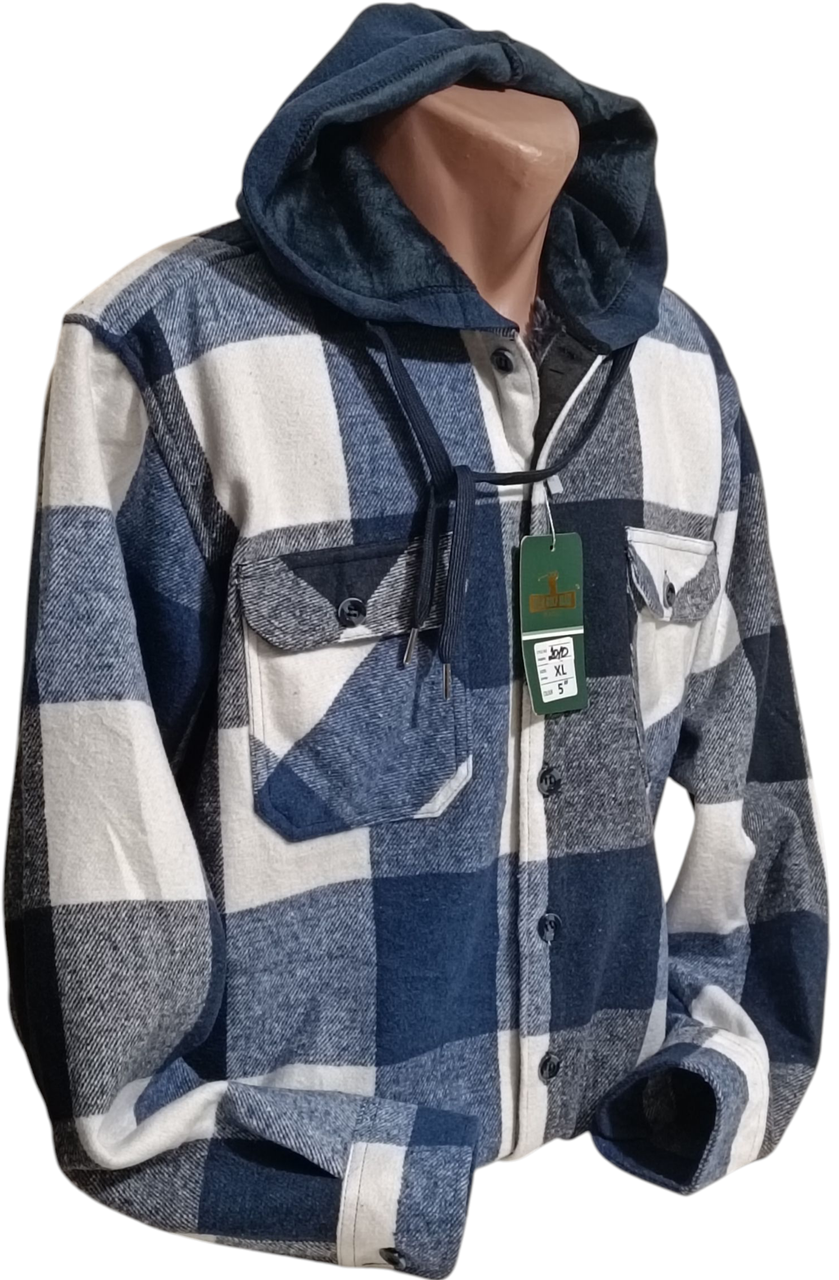 Сорочка-куртка з капюшоном Hetai vd-2010 на хутрі картата, тепла чоловіча сорочка на зиму класична