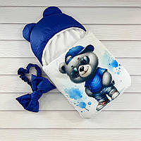 Теплий спальник для новонароджених, принт Ведмедик в окулярах, синій