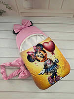 Теплий спальник для новонароджених дівчаток, принт Minni із серцем, рожевий